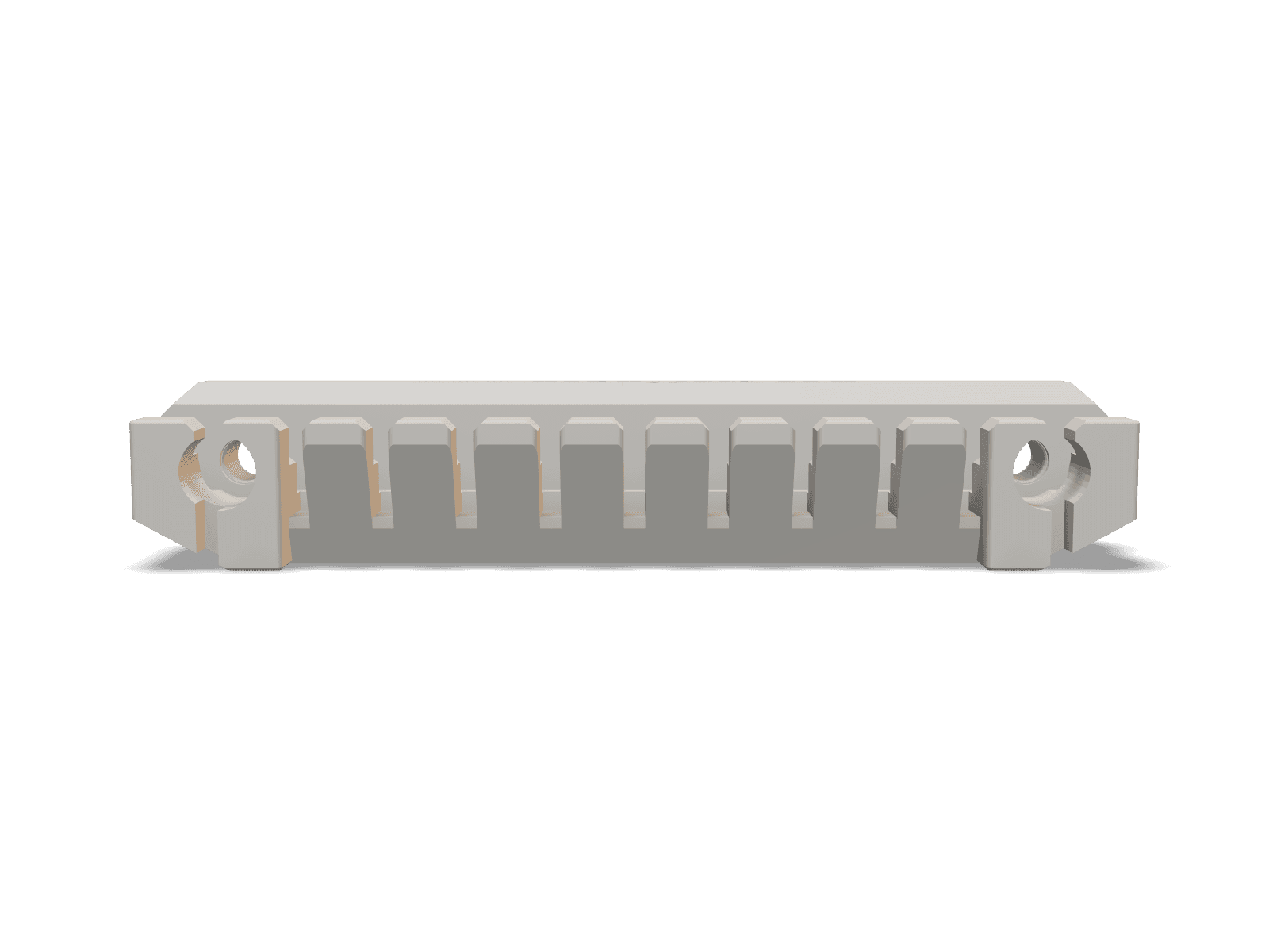 Front-on render of the cradle's comb and its two mounting holes